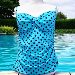 Catalina Suddenly Slim Sweetheart Polka Dot Ruche Tankini Swim Top Size XL 16 18